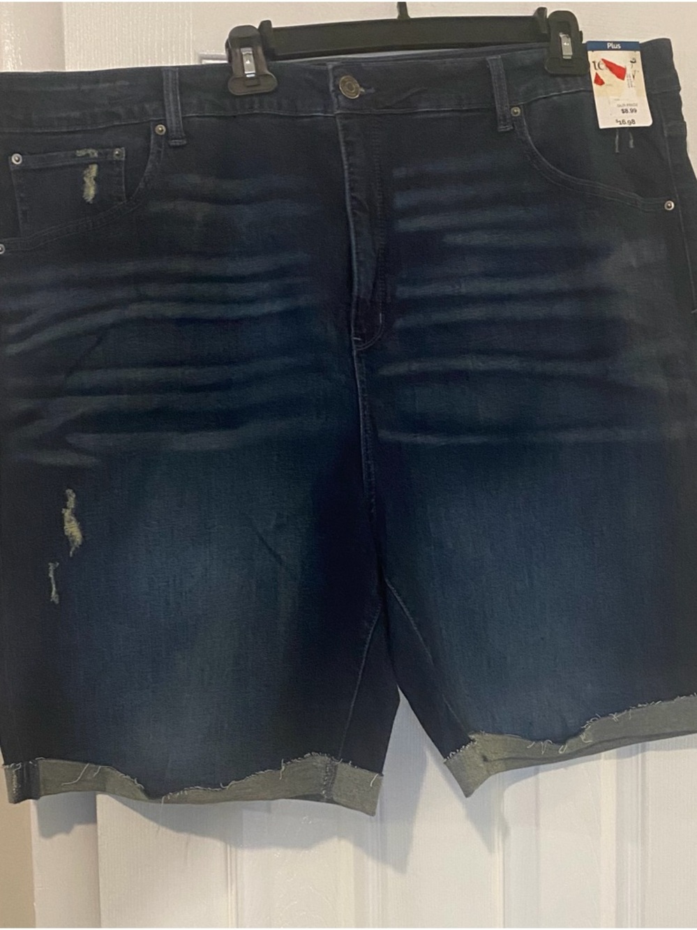 Women’s Dark Indigo Distressed Denim Shorts